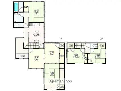 土讃線 土佐長岡駅 徒歩51分 2階建 築42年(6DK)の間取り写真