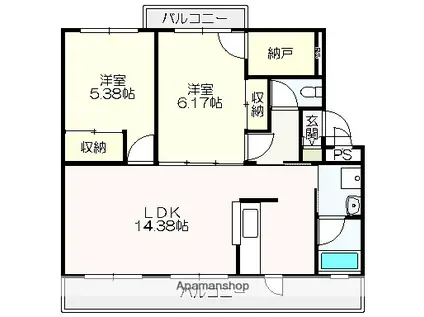 テラスワン(2LDK/3階)の間取り写真