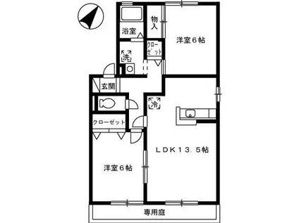 ジュネス北本町 D棟(2LDK/1階)の間取り写真