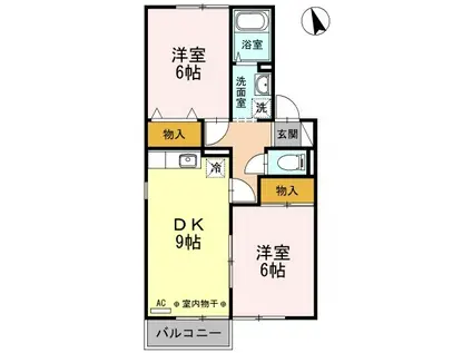 セジュール妙見B棟(2DK/1階)の間取り写真