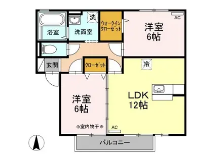 グランフェリオ A棟(2LDK/2階)の間取り写真