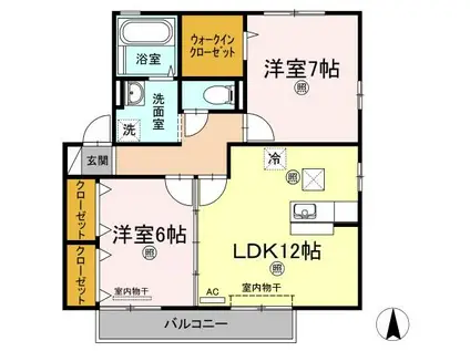 グランフェリオ B棟(2LDK/1階)の間取り写真