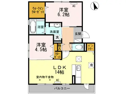 クレストII A棟(2LDK/1階)の間取り写真