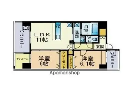 バルセロナ薬院(2SLDK/3階)の間取り写真