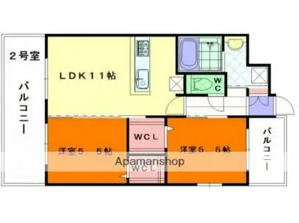 プランドール高砂(2LDK/6階)の間取り写真