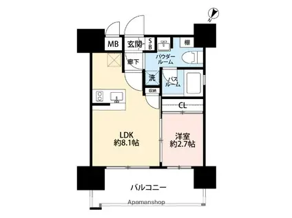 ドゥーエ赤坂(1LDK/5階)の間取り写真