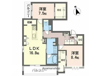 プレミアス城西(2LDK/2階)の間取り写真
