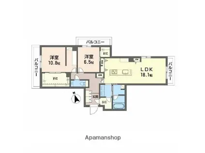 プレミアス城西(2LDK/2階)の間取り写真