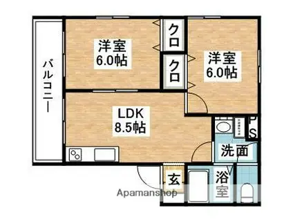 サンティール門松A・B棟(2DK/2階)の間取り写真