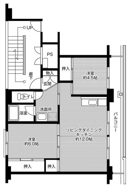 ビレッジハウス吉井2 2号棟(2LDK/5階)の間取り写真