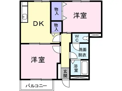 鹿児島本線 荒尾駅(熊本) 徒歩25分 2階建 築21年(2DK/1階)の間取り写真