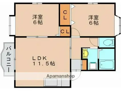 パステル平田台(2LDK/1階)の間取り写真