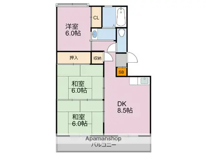 車屋第3ビル(3DK/5階)の間取り写真