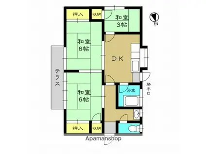 西鉄天神大牟田線 紫駅 徒歩18分 1階建 築53年(3DK)の間取り写真
