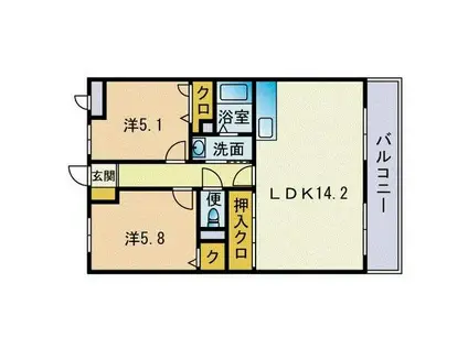 エルシャトー南福岡(2LDK/2階)の間取り写真