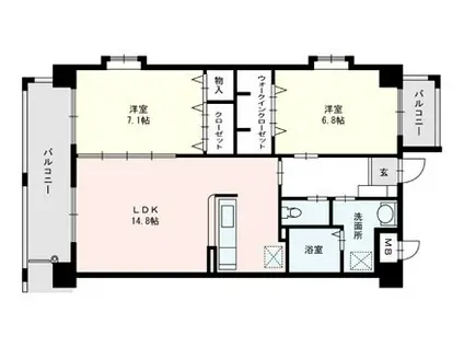 サンプラスパⅡ(2LDK/3階)の間取り写真