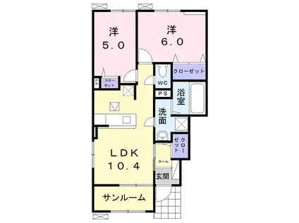 フランボワーズ Ⅲ(2LDK/1階)の間取り写真