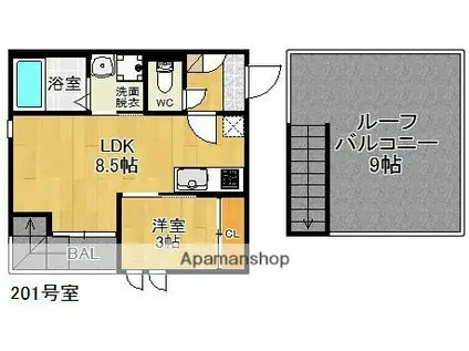 GRANDTICニュージャーニー桜ヶ丘(1LDK/2階)の間取り写真