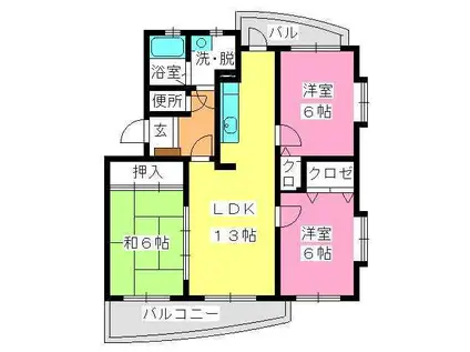 プロシード二日市南(3LDK/2階)の間取り写真