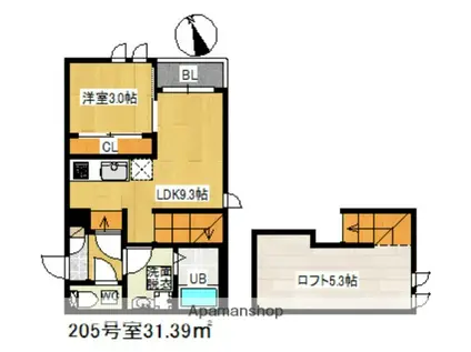 GRANDTIC L 二日市(1LDK/2階)の間取り写真