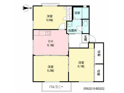 メルベーユ月の浦B(3DK/2階)の間取り写真