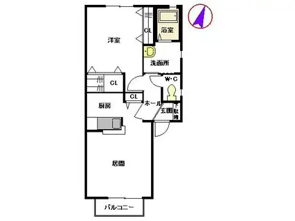グレイスFUJI A(1LDK/2階)の間取り写真