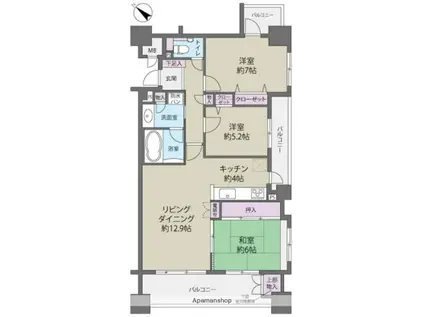 サンリヤン大野城駅前6番館(3LDK/14階)の間取り写真