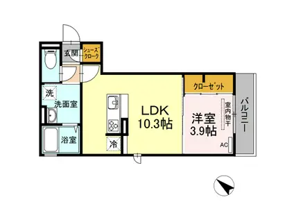 D-ROOM下大利駅前(1LDK/2階)の間取り写真