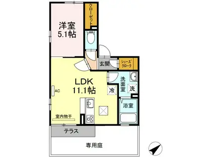 ボヌール和Ⅱ(1LDK/1階)の間取り写真