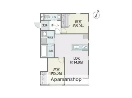 レイクサイド大保(2LDK/1階)の間取り写真