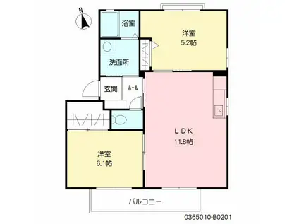 ドミール柚ノ木B(2LDK/2階)の間取り写真