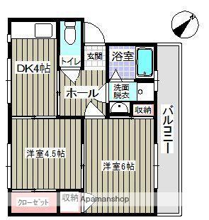 大坪飯田ビルB(2K/3階)の間取り写真