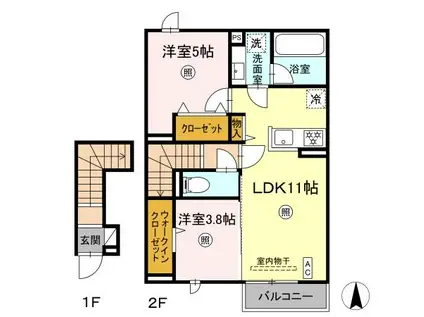 D-ROOM TK A棟(2LDK/2階)の間取り写真