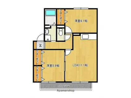 プラムヒル(2LDK/2階)の間取り写真