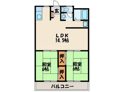 サンハイツ高辻(2LDK/3階)の間取り写真