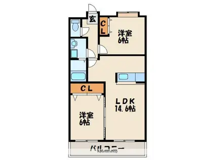 ロイヤル中央(2LDK/7階)の間取り写真