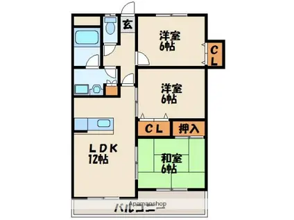 カスティール東郷(3LDK/8階)の間取り写真