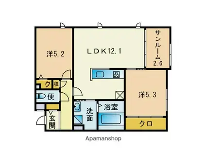 サニーサイドテラス香住ヶ丘(2LDK/2階)の間取り写真