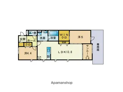 サニーサイドテラス香住ヶ丘(2LDK/1階)の間取り写真