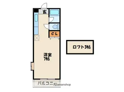 山愛2番館(ワンルーム/2階)の間取り写真