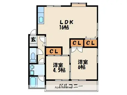 リバーサイドMⅡ(2LDK/3階)の間取り写真