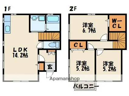 ケイティハイツA・B棟(3LDK/1階)の間取り写真