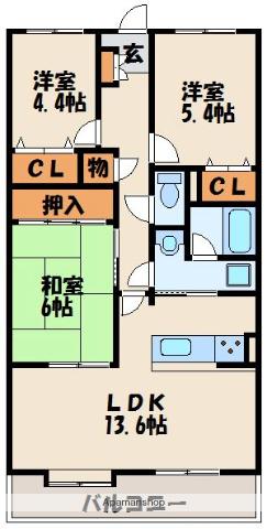ネオハイツ福間Ⅱ(3LDK/8階)の間取り写真