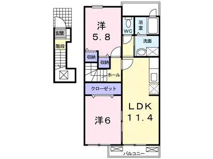 カルムプロムナード(2LDK/2階)の間取り写真