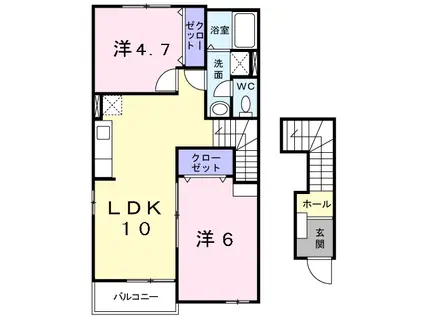 ベルサンライズC棟(2LDK/2階)の間取り写真