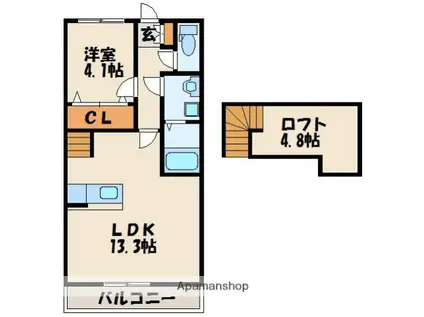 ジェニファー21(1LDK/1階)の間取り写真