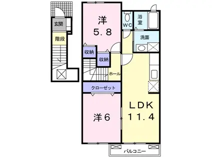 アウローラ Ⅰ(2LDK/2階)の間取り写真