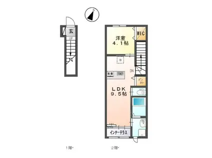 プランドール ユー(1LDK/2階)の間取り写真