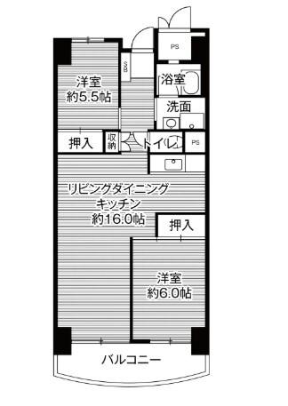 ビレッジハウス香椎浜タワー1号棟(2LDK/1階)の間取り写真