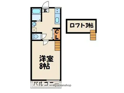 シエロ赤間(ワンルーム/2階)の間取り写真